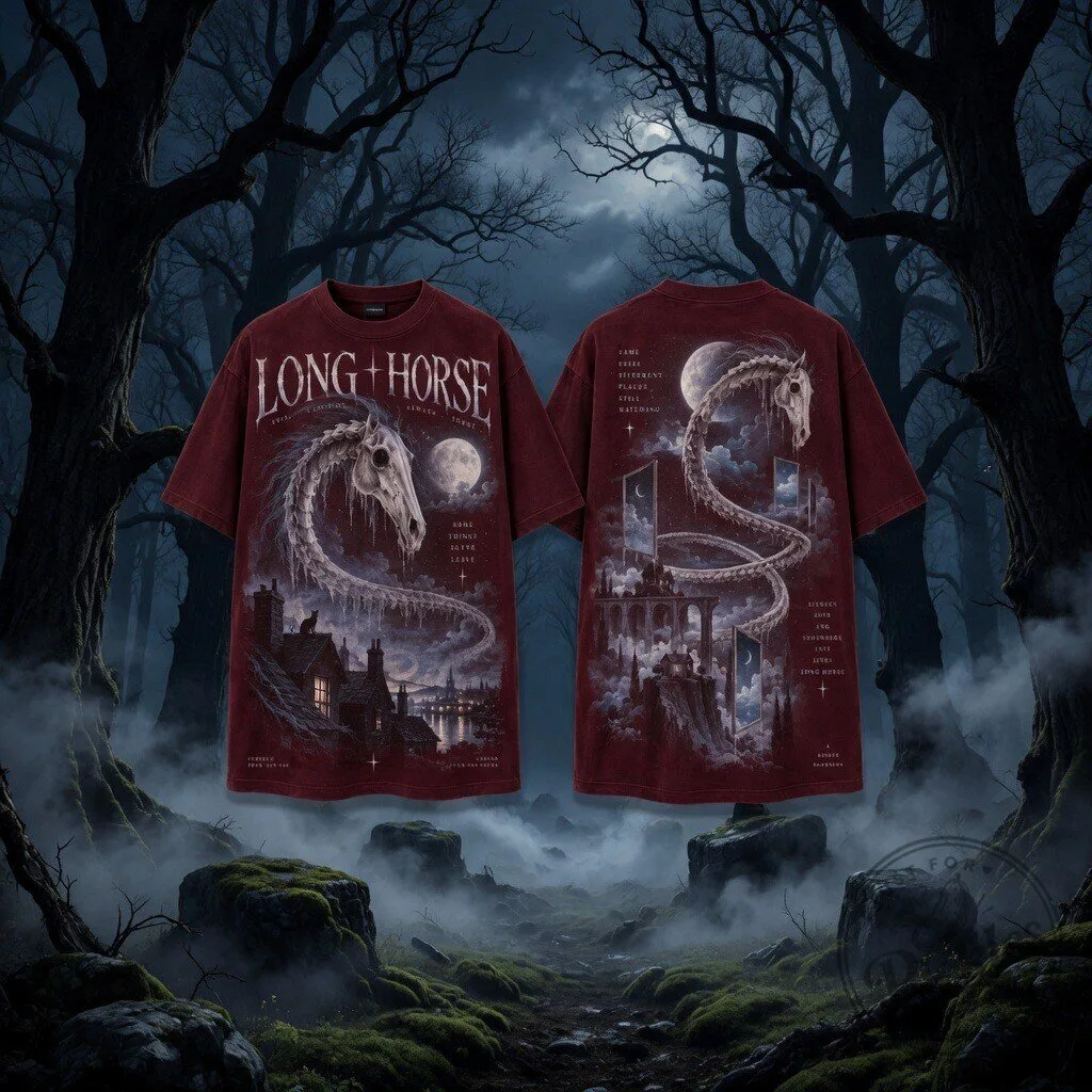 The Long Horse Horror Character Gothic Creepy Urban Legend For Halloween Day T-Shirt