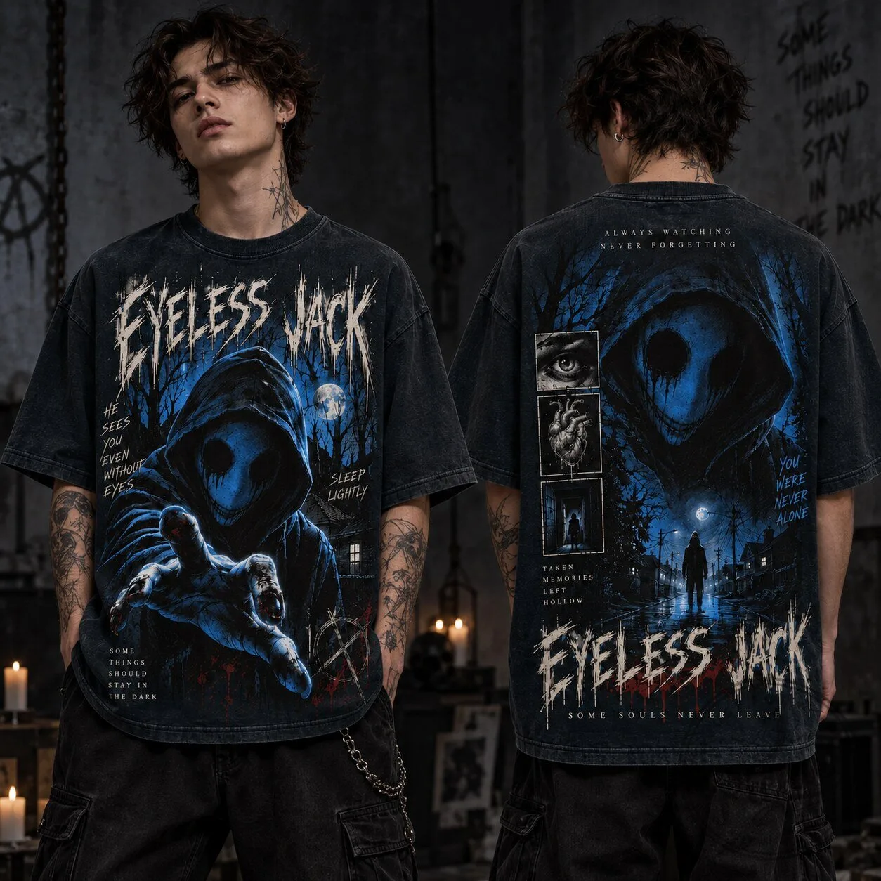 Eyeless Jack Horror Character Gothic Creepy Urban Legend For Halloween Day T-Shirt