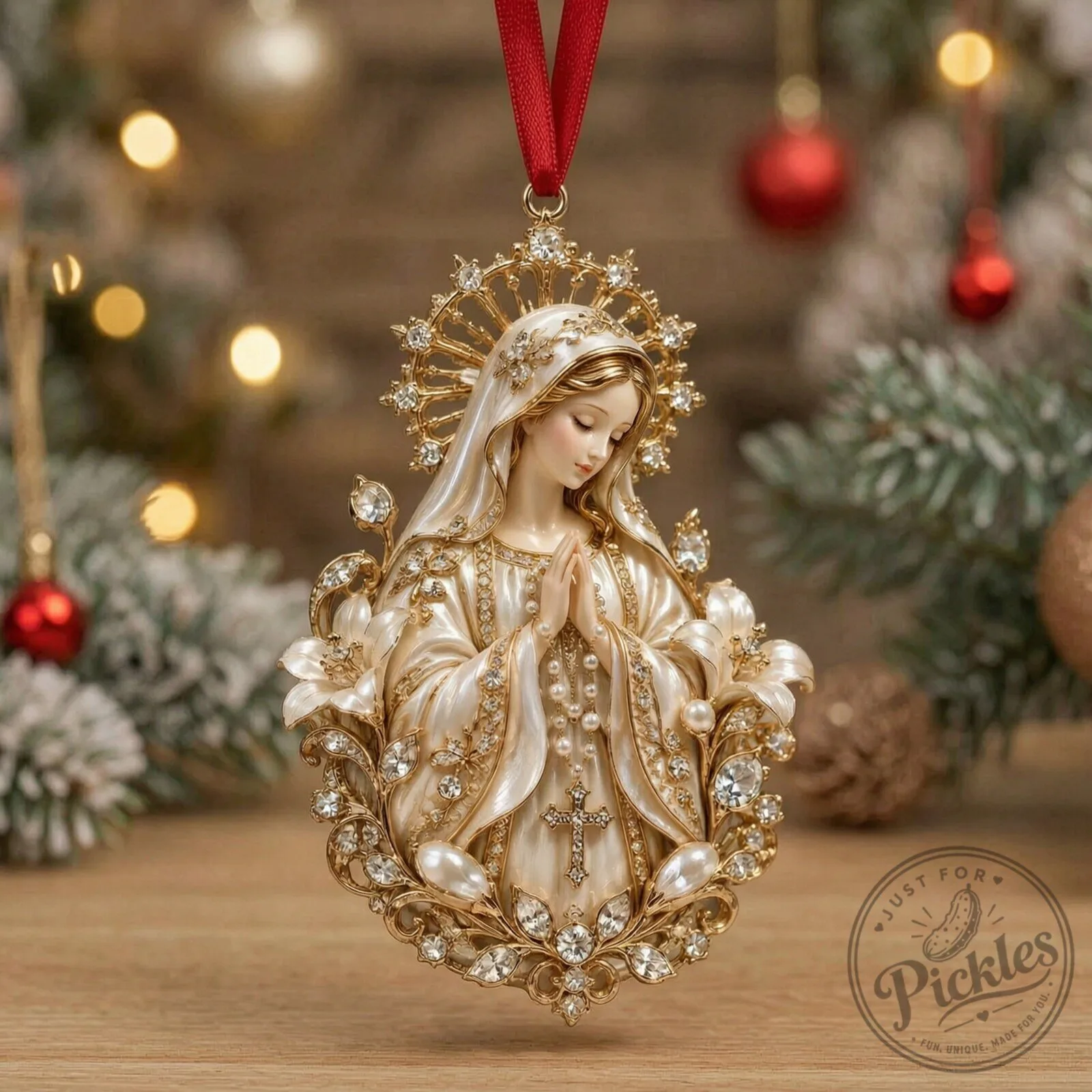 Virgin Mary Praise Christmas Ornament, Personalized Gifts For Christians
