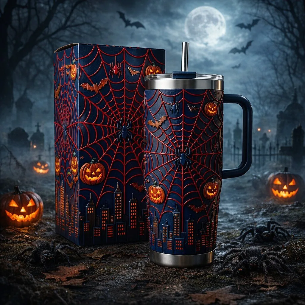 Halloween Spider Web Pumpkin Spooky Custom Tumbler