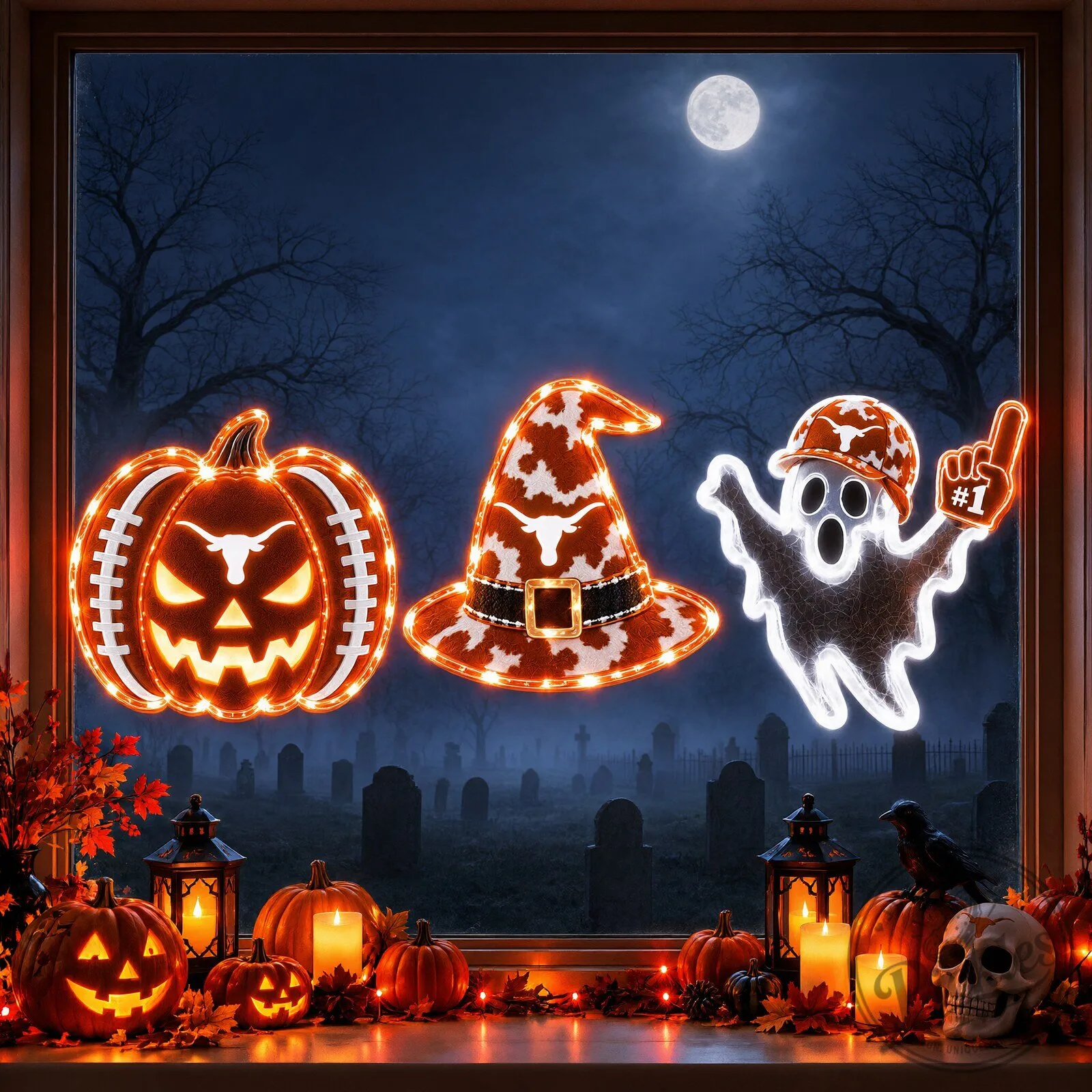 Texas Longhorns Halloween Neon Window Lights