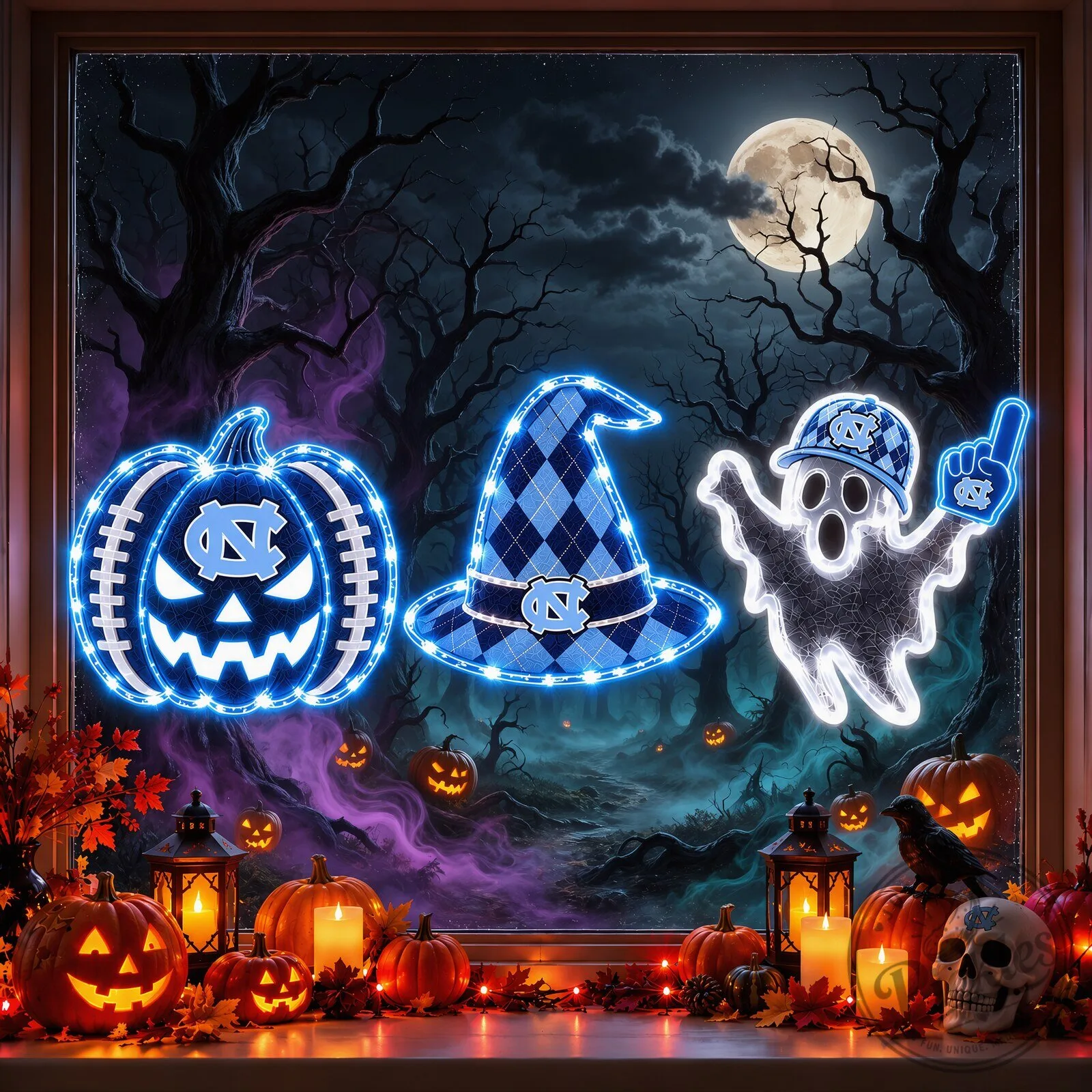 North Carolina Tar Heels Halloween Neon Window Lights