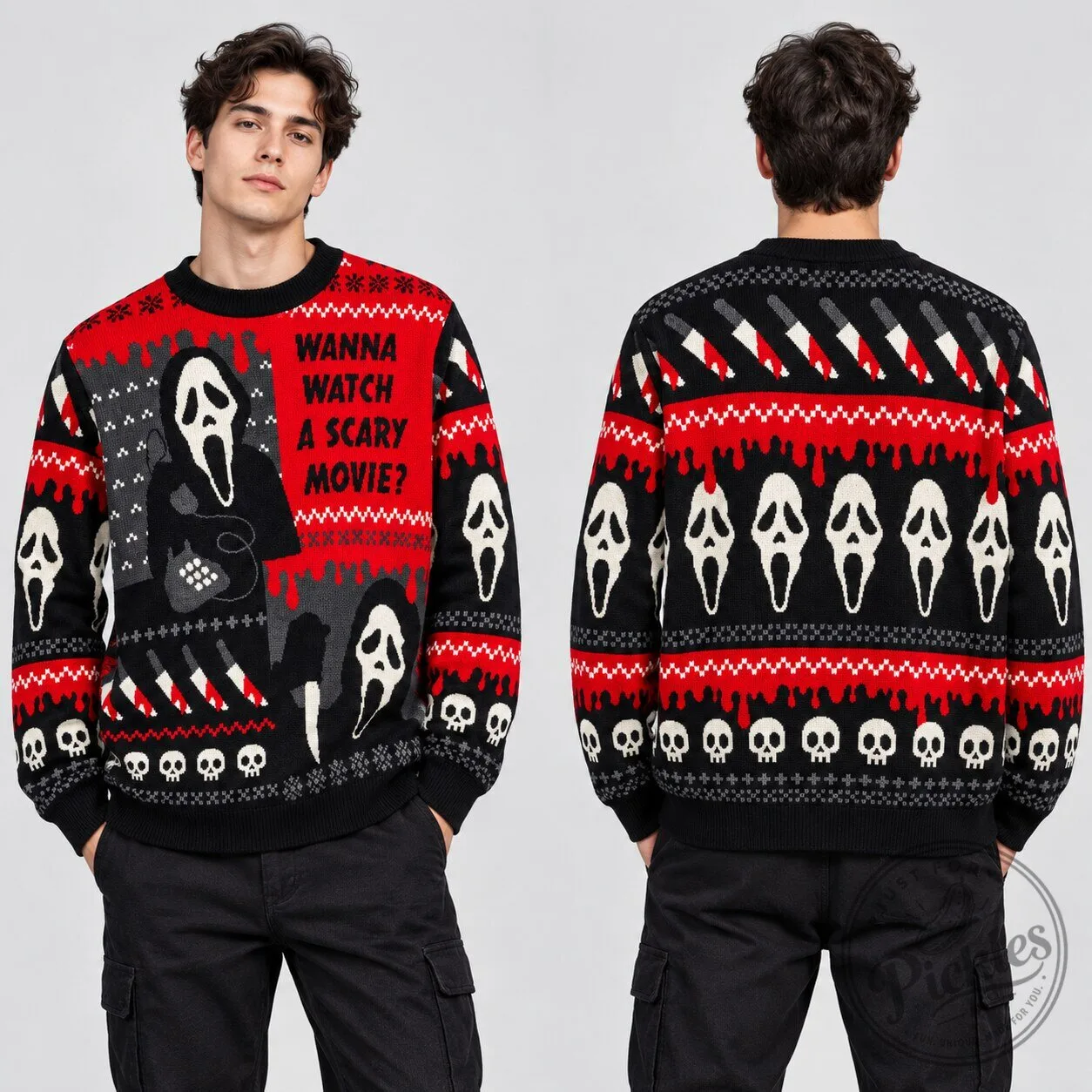 Ghostface Wanna Watch A Scary Movie Halloween Ugly Sweater