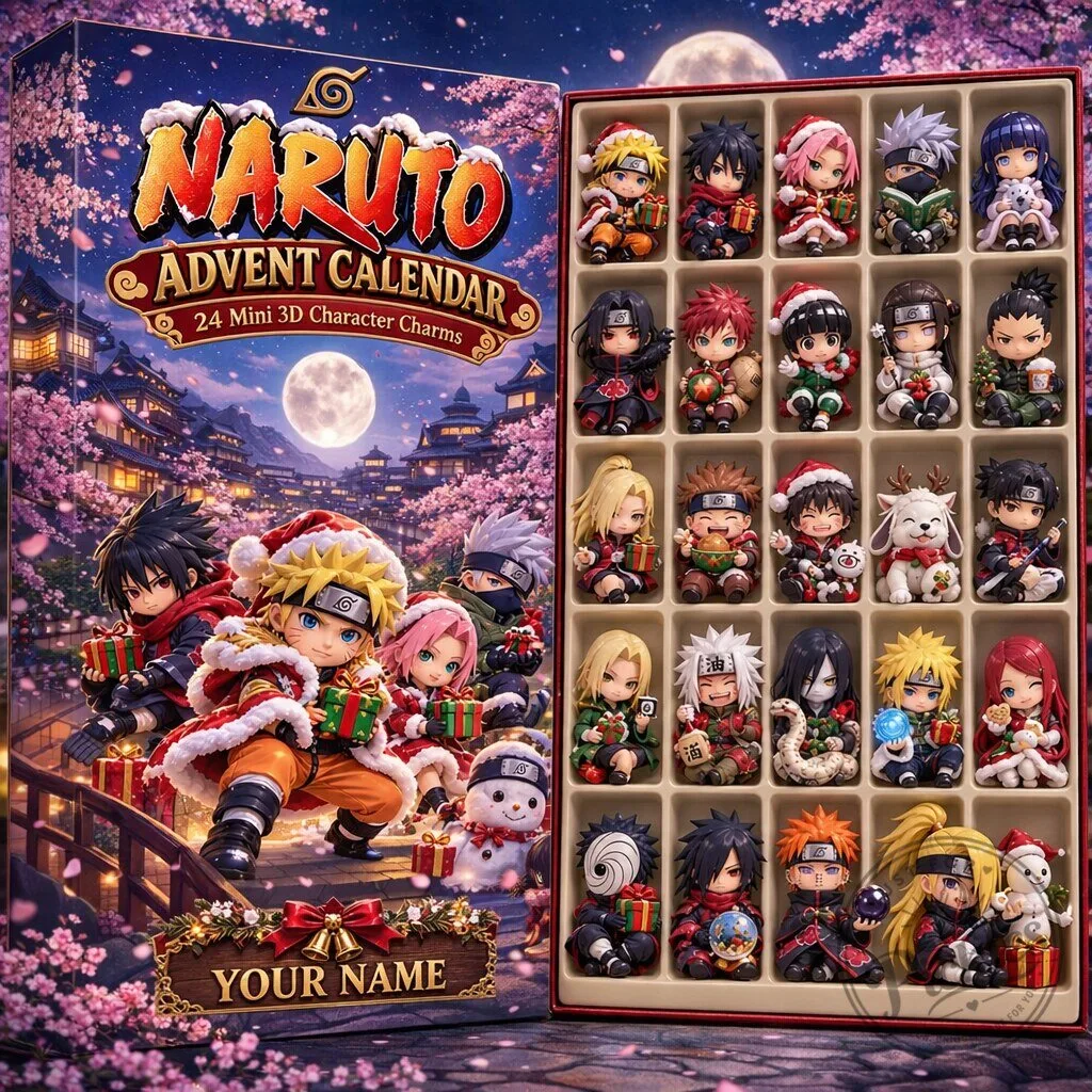 Naruto Christmas Advent Calendar Box Full Set 24 Charms Custom Name