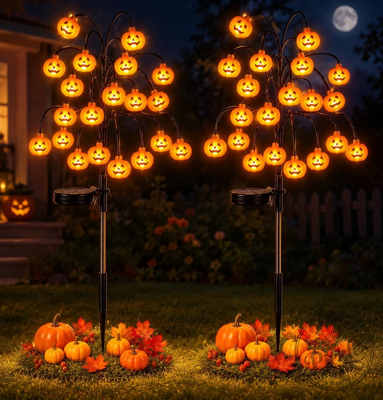 Solar Halloween Pumpkin Garden Stake Lights – 2 Pack Outdoor Waterproof Pumpkin Lights