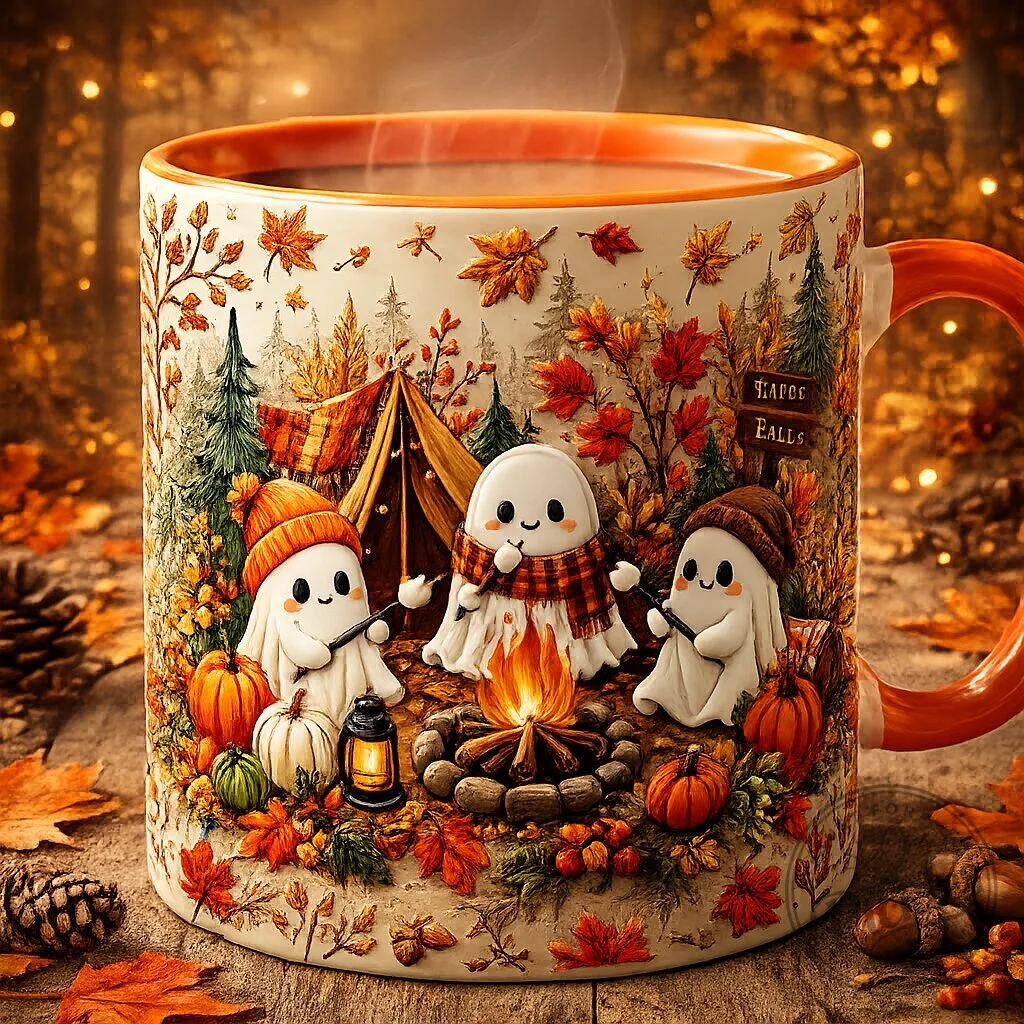 Cute Ghost Halloween Campfire, Cozy Autumn Coffee Gift For Friend - Personalized Accent Mug 2 Cute Ghost Halloween Campfire, Cozy Autumn Coffee Gift For Friend - Personalized Accent Mug