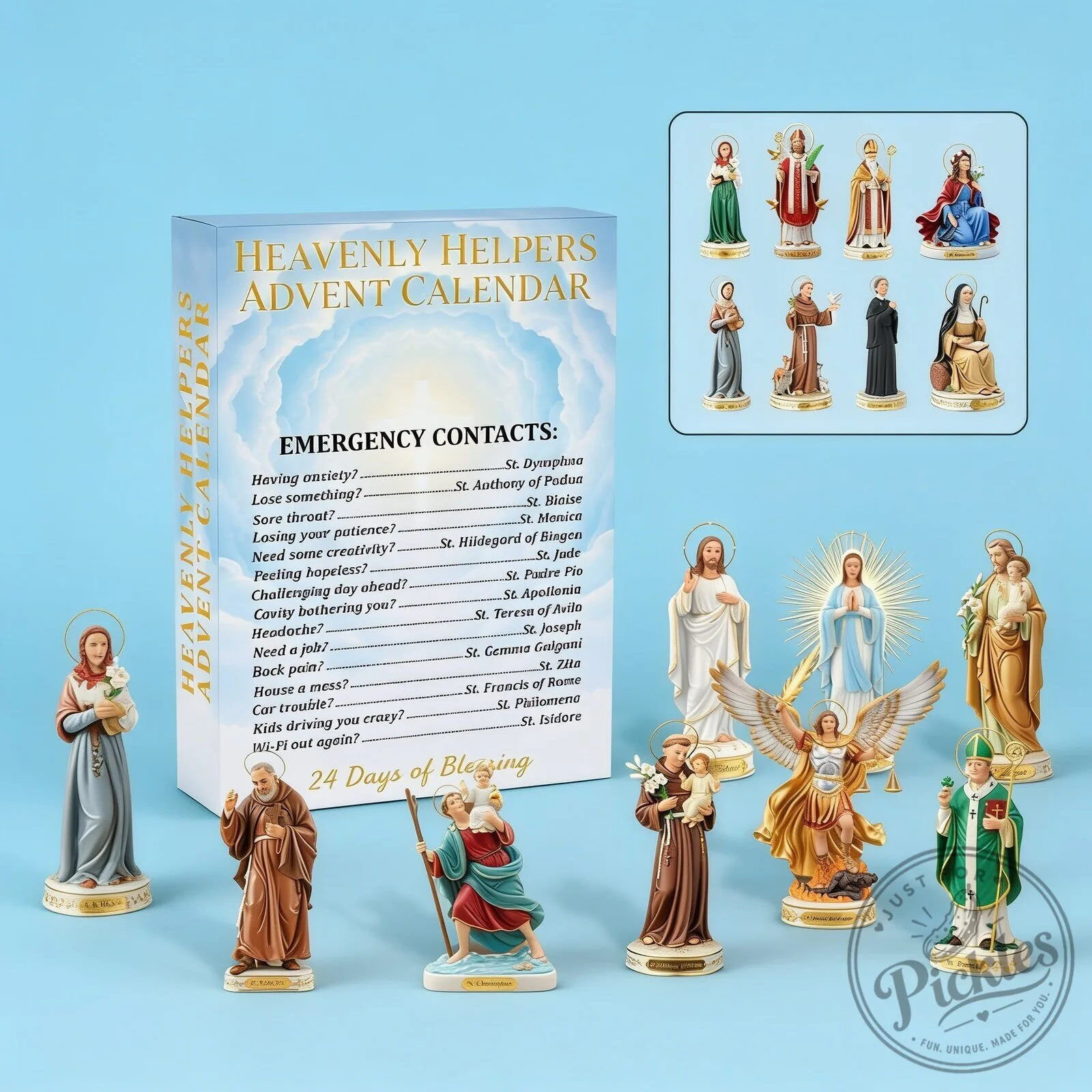 Catholic Saints Heavenly Helpers Christmas Gifts For Family - Personalized Box Advent Calendar