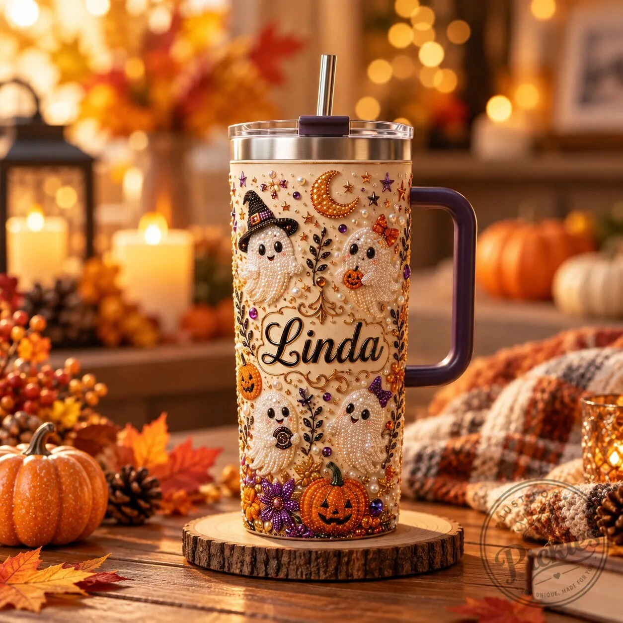 Custom Name Cute Ghost Pumpkin Halloween, Spooky Season - Personalized Tumbler