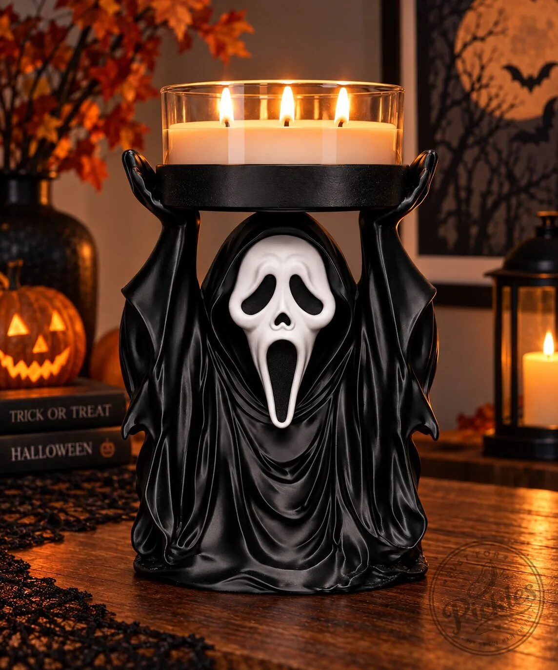 Scream Ghostface Candle Holder Stand – Horror Movie 3-Wick Candle Pedestal Decor