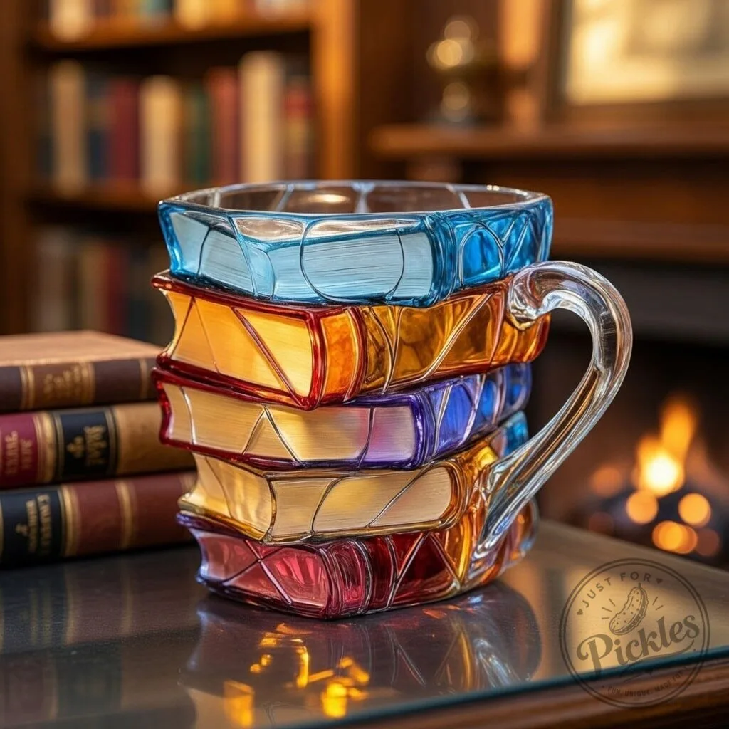 Stained Glass Stacked Books Mug – Colored Glass Book Lover Coffee Cup