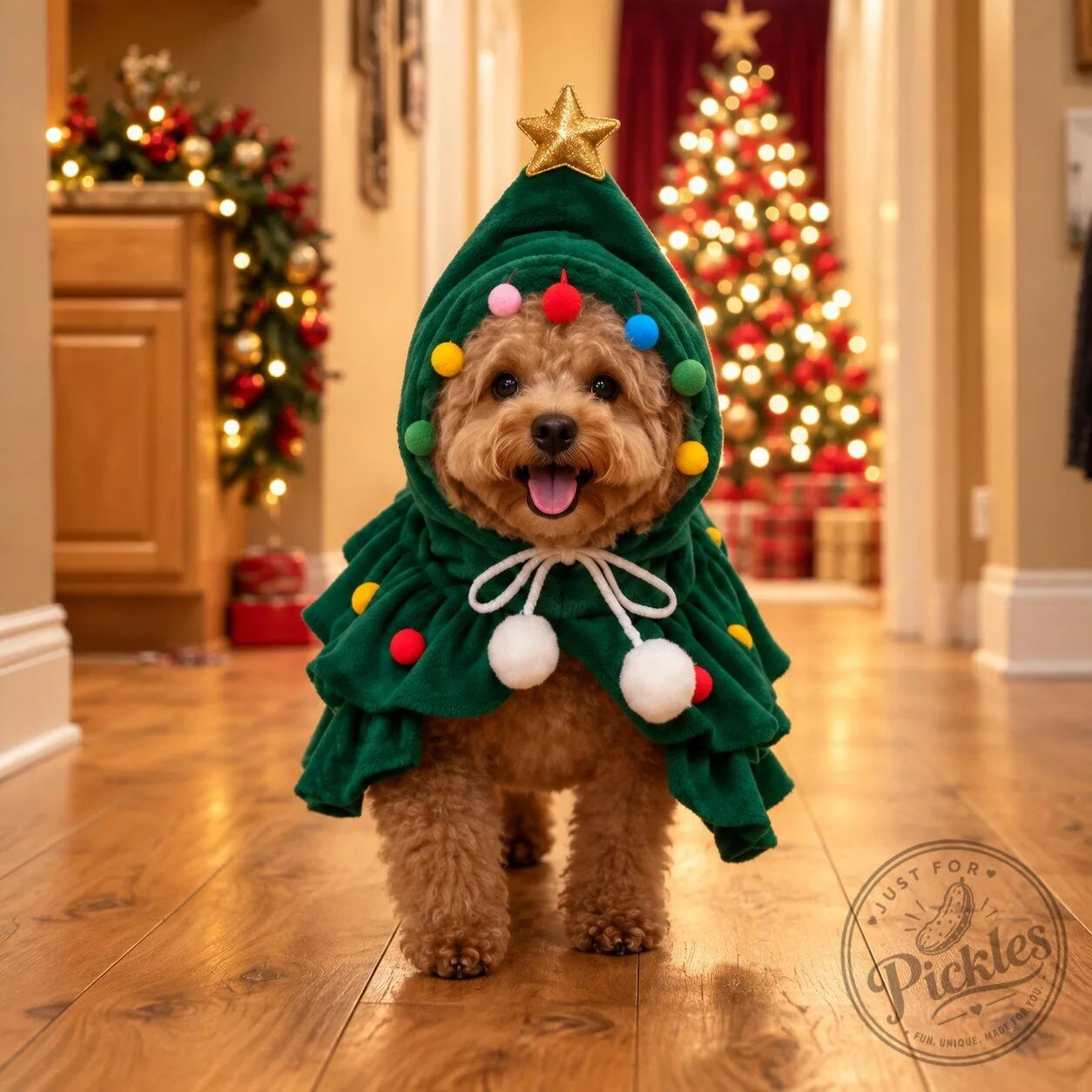 Pet Christmas Tree Costume Cloak – Cute Holiday Pet Hooded Tree Cape
