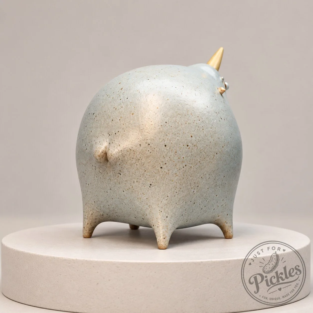 Chubby Ceramic Unicorn Figurine – Quirky Speckled Pottery Animal Statue