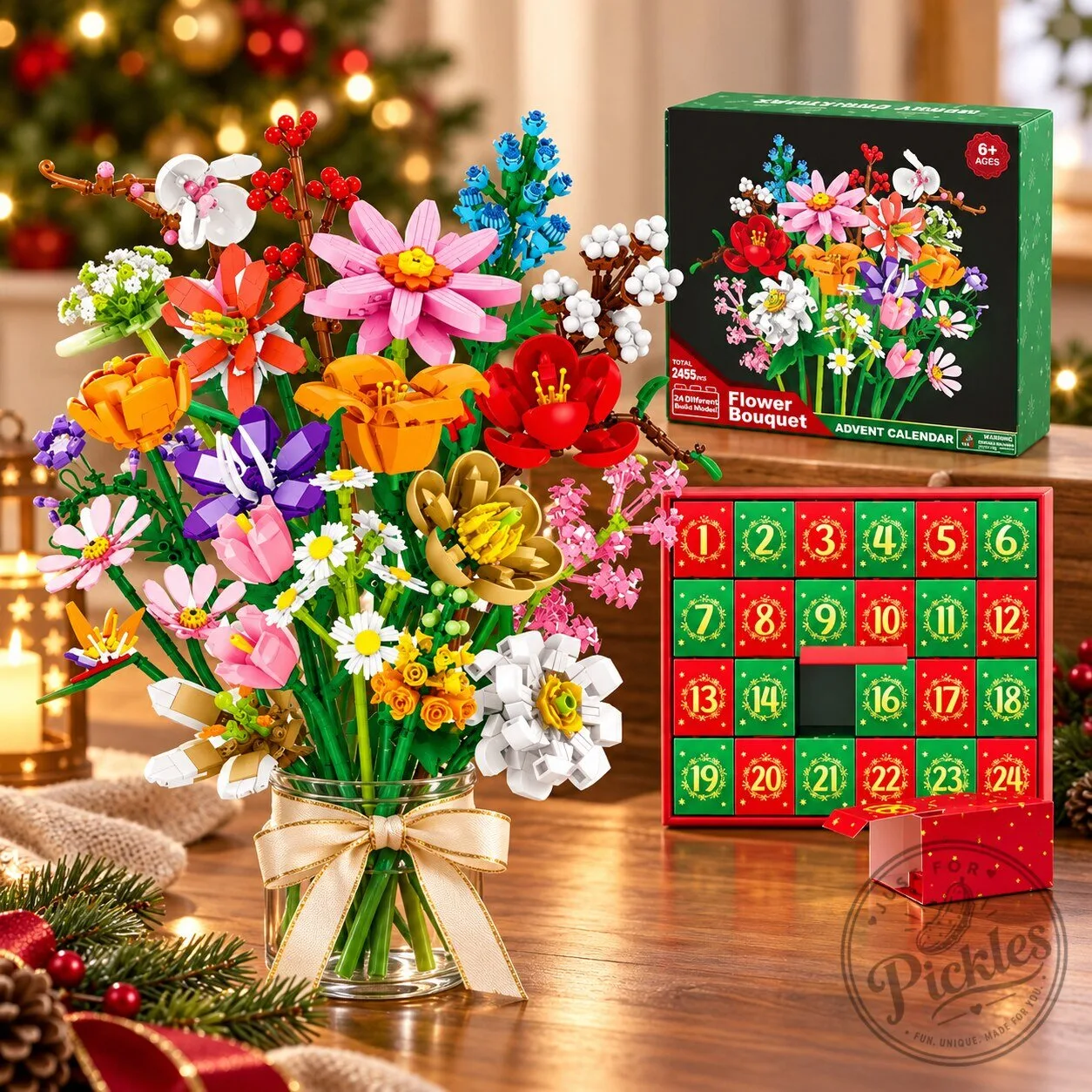 Christmas Bouquet Material Advent Calendar 24 Day Countdown Building Blocks Assembly Blind Box Home Desk Decoration Cute Gifts