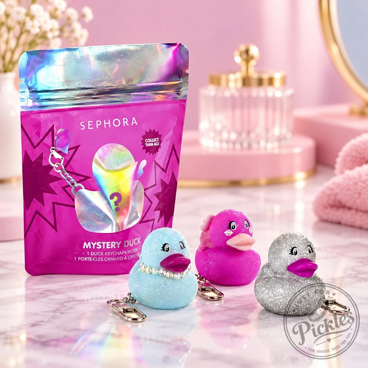 Sephora Mystery Duck Blind Bag Glitter Rubber Duck Keychain – Surprise Collectible Mini Duck Charm Gift 2026