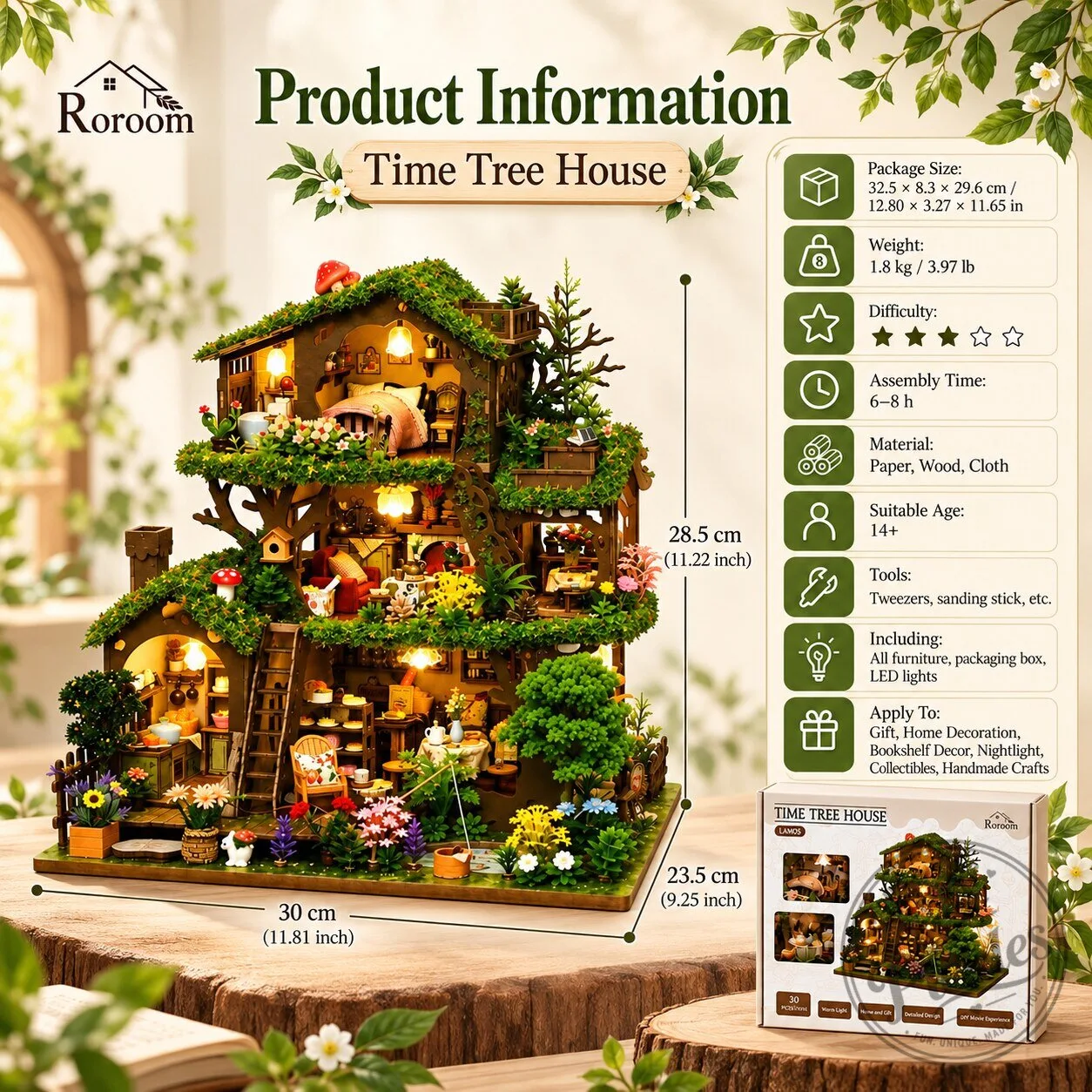 Roroom DIY Miniature House Kit, Fairy Forest Book House Dollhouse Kit