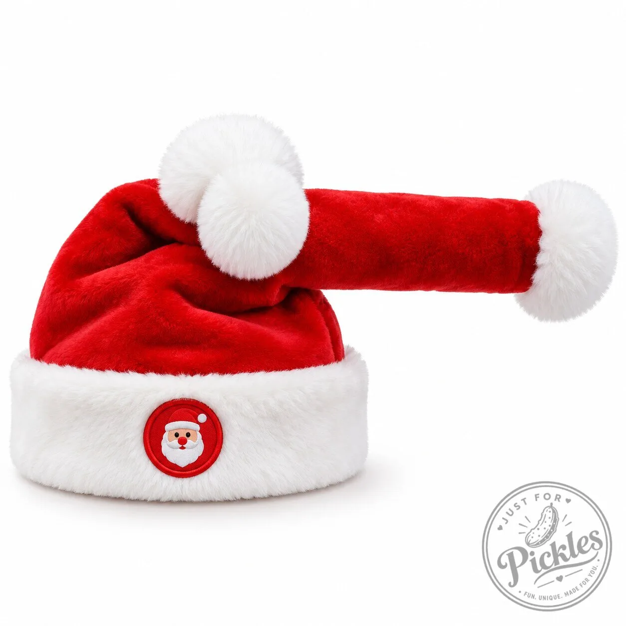 Funny Long Santa Hat with Double White Pom Poms – Red Plush Christmas Hat for Adults, Festive Holiday Party Costume Accessory 2026
