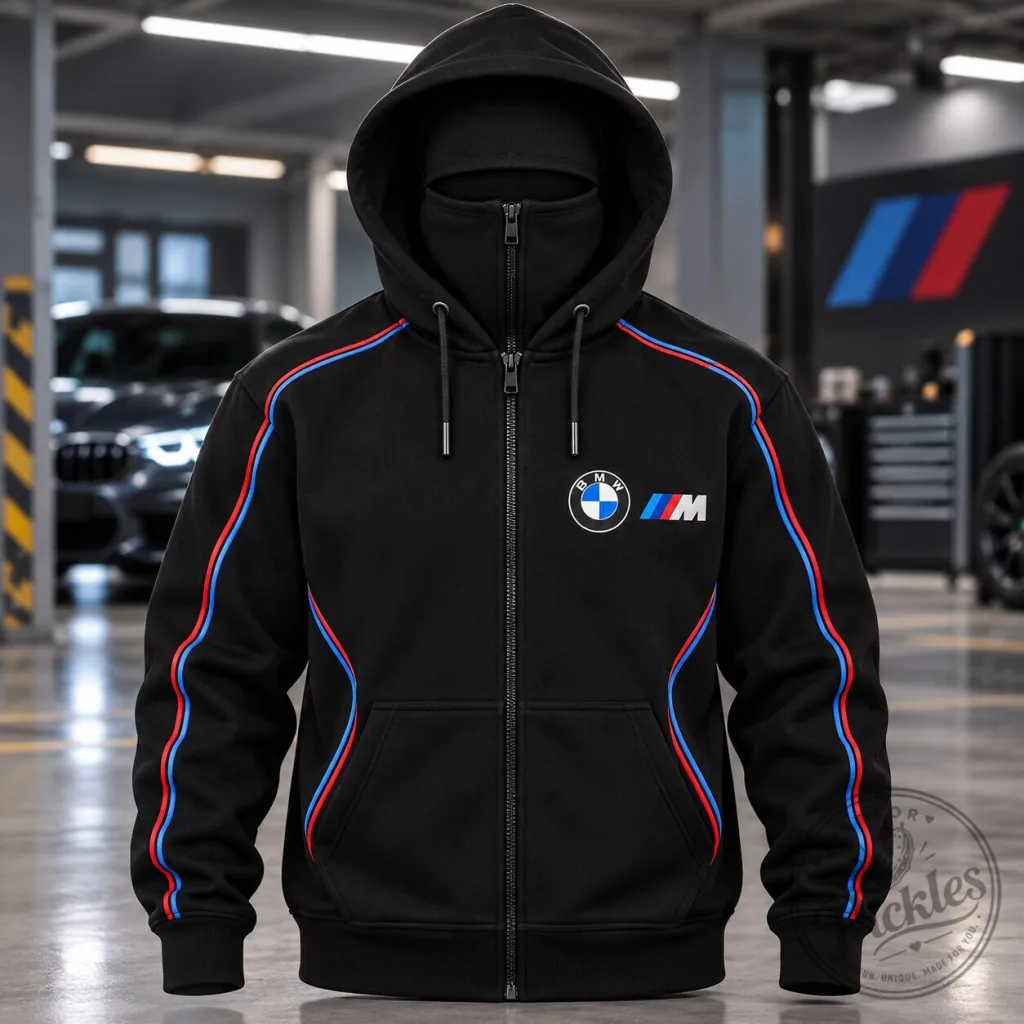BMW M Motorsport Full Zip Hoodie 2026 – Black Racing Jacket with Built-In Face Mask