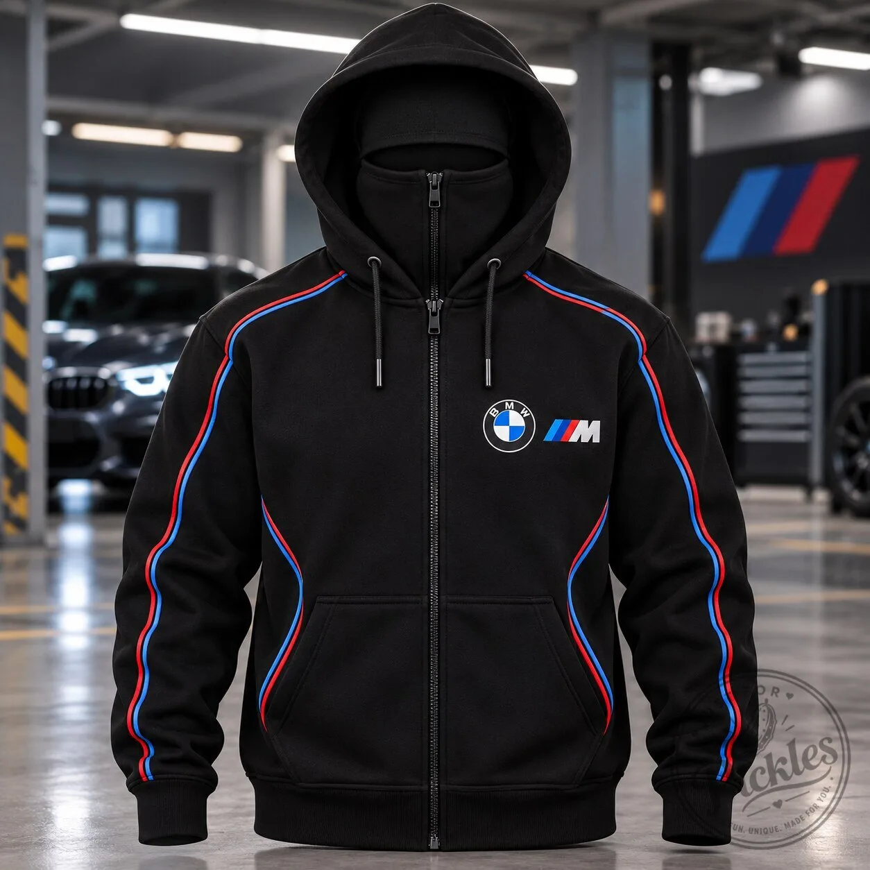 BMW M Motorsport Full Zip Hoodie 2026 – Black Racing Jacket with Built-In Face Mask