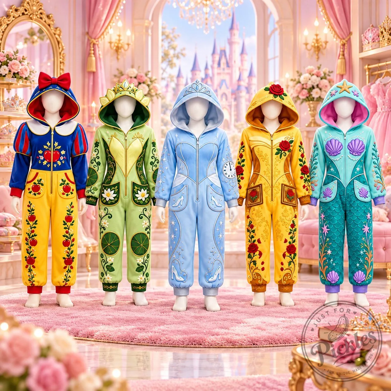 Disney Princess Hooded Onesie Pajamas – Kids Fleece Sleepwear Jumpsuit