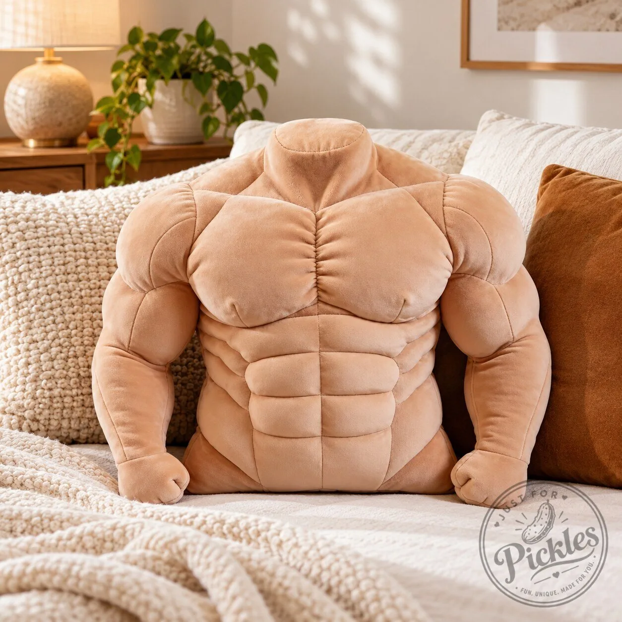 Muscular Male Torso Plush Pillow – Funny Muscle Man Boyfriend Body Cushion