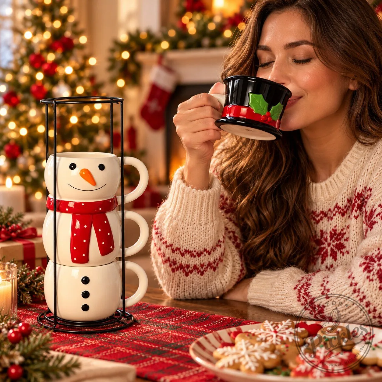 Christmas Snowman Stackable Mug Set with Stand – 4 Piece Holiday Ceramic Cups 7 Christmas Snowman Stackable Mug Set with Stand – 4 Piece Holiday Ceramic Cups product design shown in a detailed view