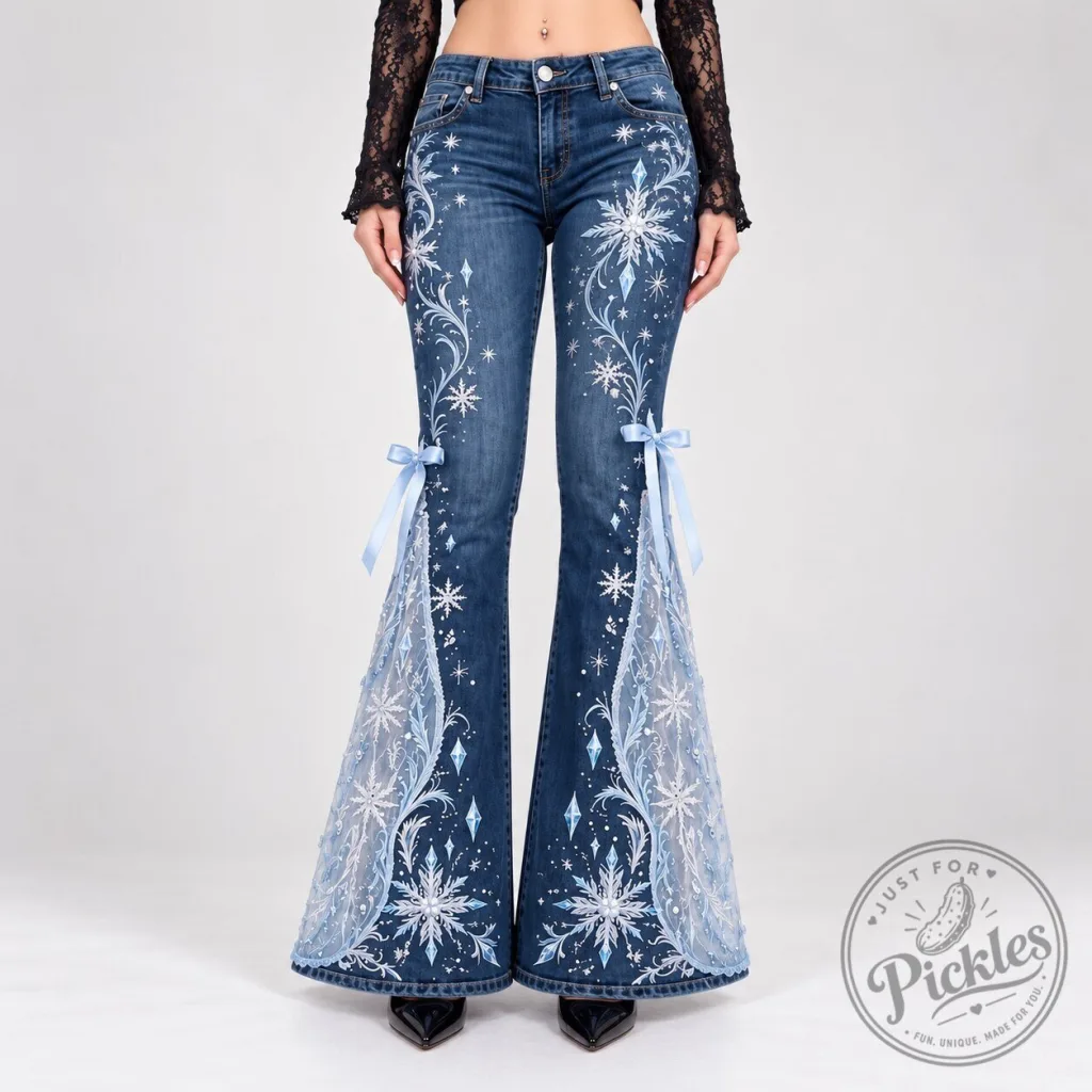 Snowflake Embroidered Flare Jeans Snowflake Embroidered Flare Jeans