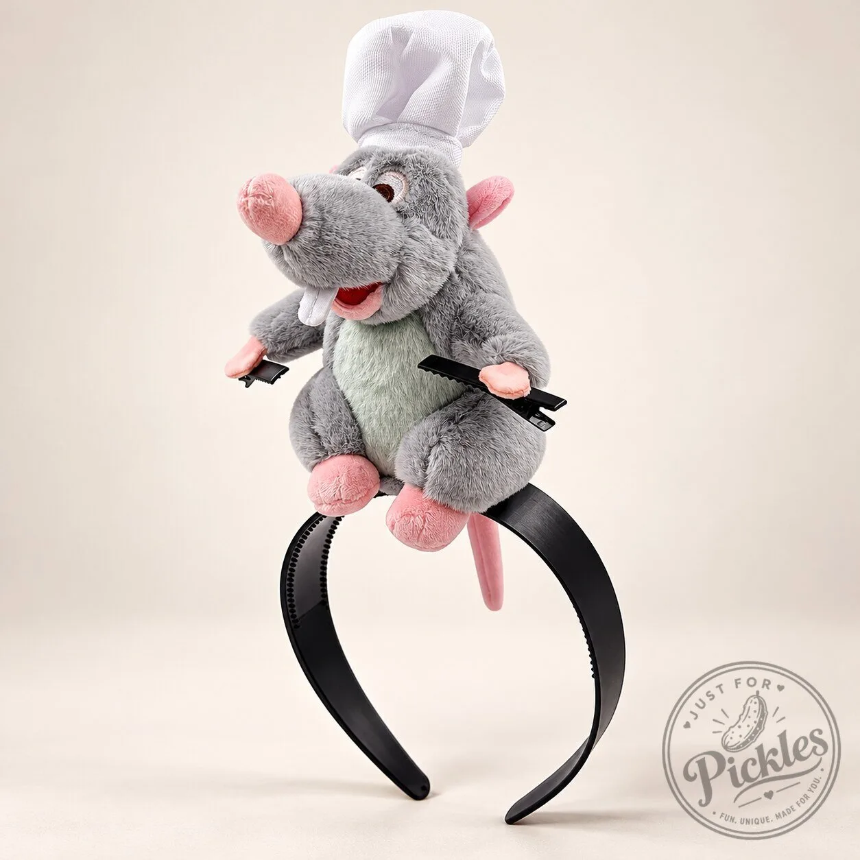 Ratatouille Remy Chef Plush Headband – Chef Rat Plush Headband with Clips