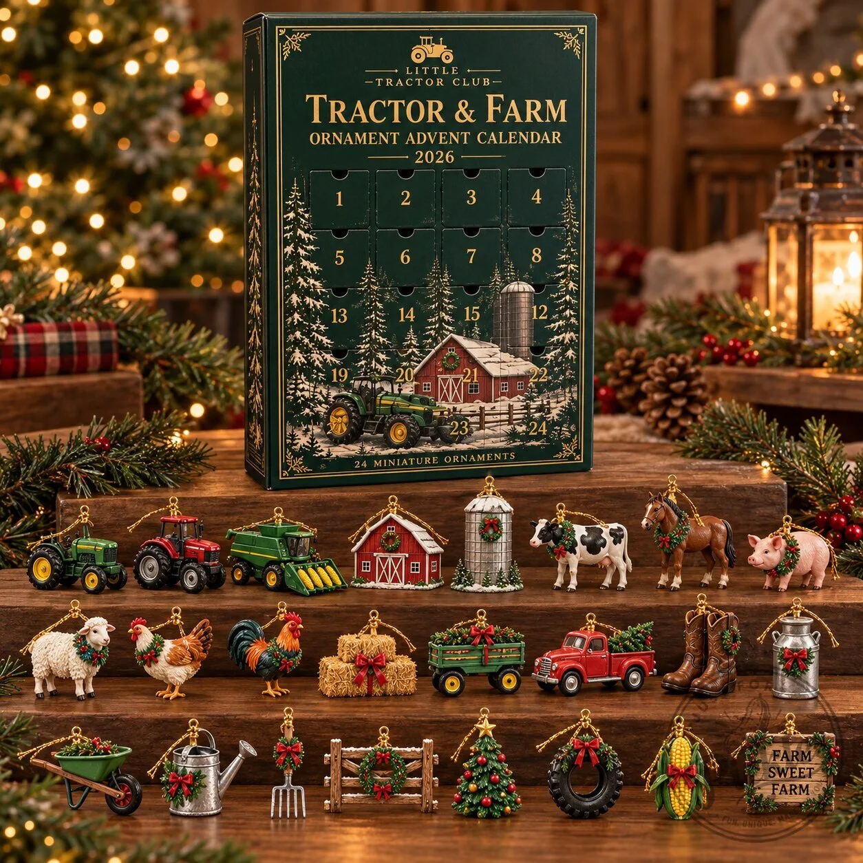 Tractor & Farm Ornament Advent Calendar 2026 – Farm Life Mini Ornaments