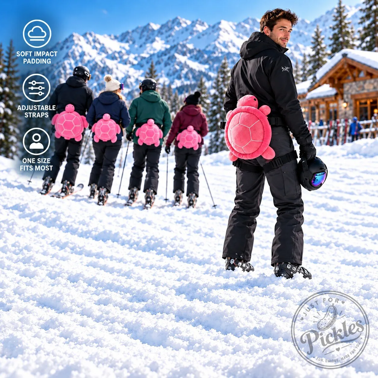 Pink Ski Turtle Butt Pad – Plush Snowboard Tailbone Impact Protection Pad