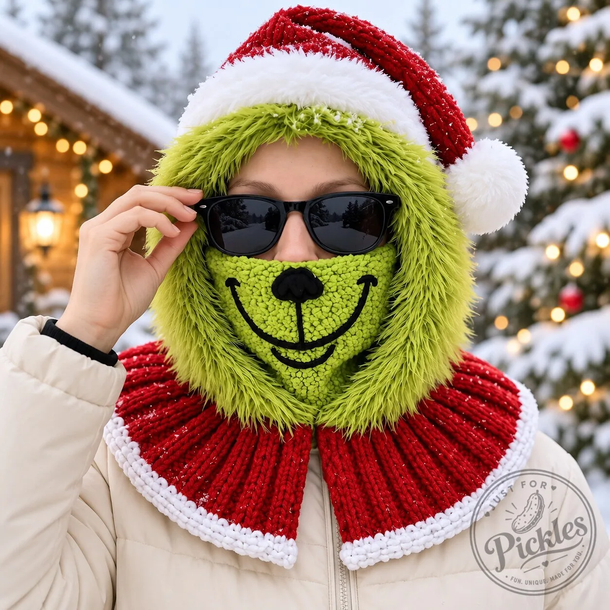 Handmade Crochet Grinch Santa Hat 7 Handmade Crochet Grinch Santa Hat product design shown in a detailed view