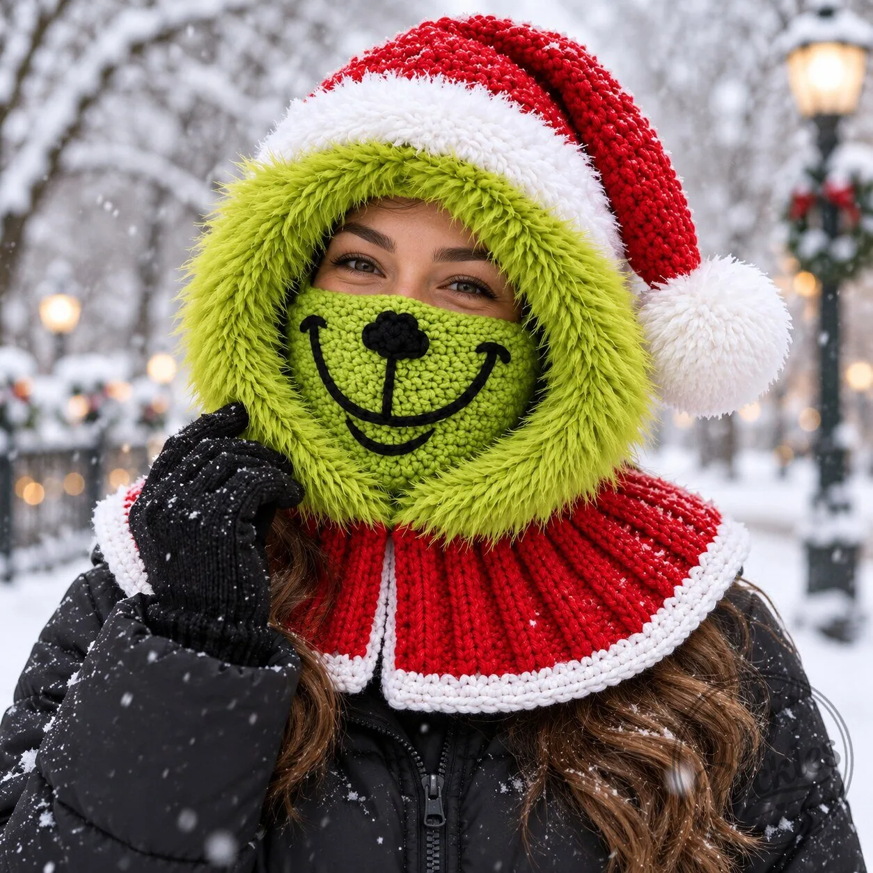 Handmade Crochet Grinch Santa Hat 9 Handmade Crochet Grinch Santa Hat product design shown in a detailed view